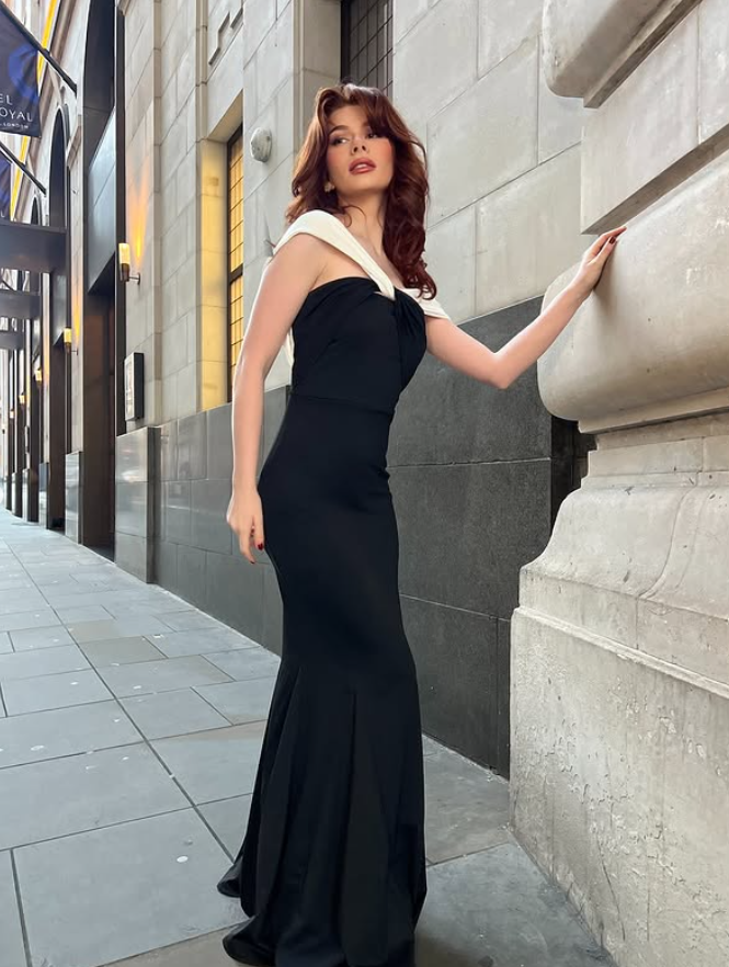 Classic Black-White Mermaid Straps Satin Long Prom Dress Evening Dress DP4316