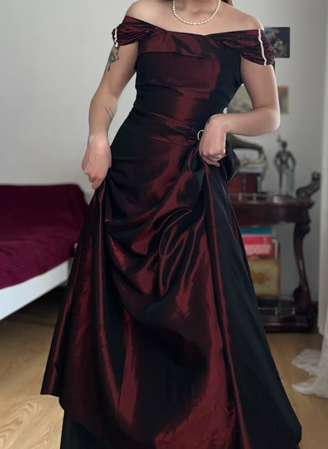 Vintage Dark Burgundy A Line Satin Prom Dress Evening Dress Date Dress DP5705