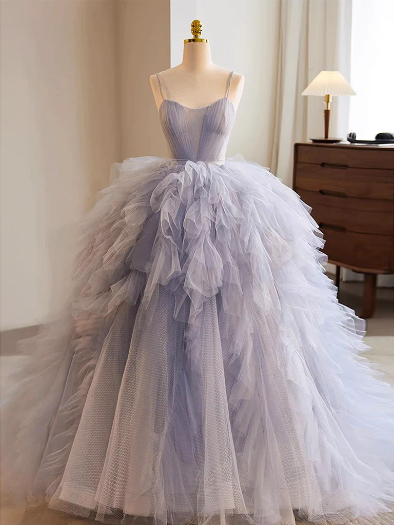 Chic Strapless Ball Gown Tulle Blue Sweet 16 Prom Dress Quinceanera Dress DP035