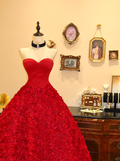 Stunning Ball Gown Sweetheart Neck Floral Satin Tulle Prom Dress Evening Dress DP7060