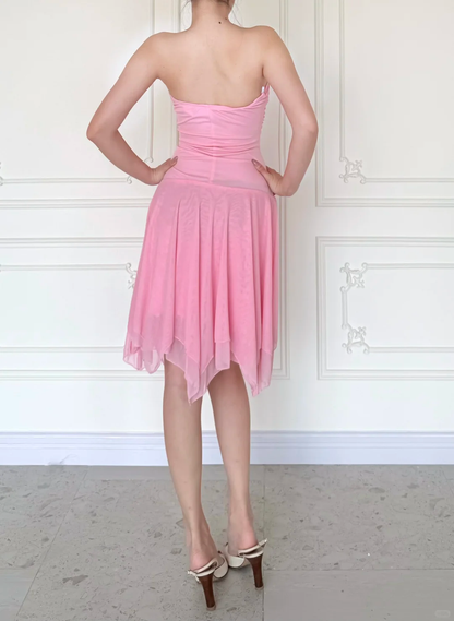 Vintage A Line Strapless Sweety Pink Chiffon Homecoming Dress Outfits DP5136