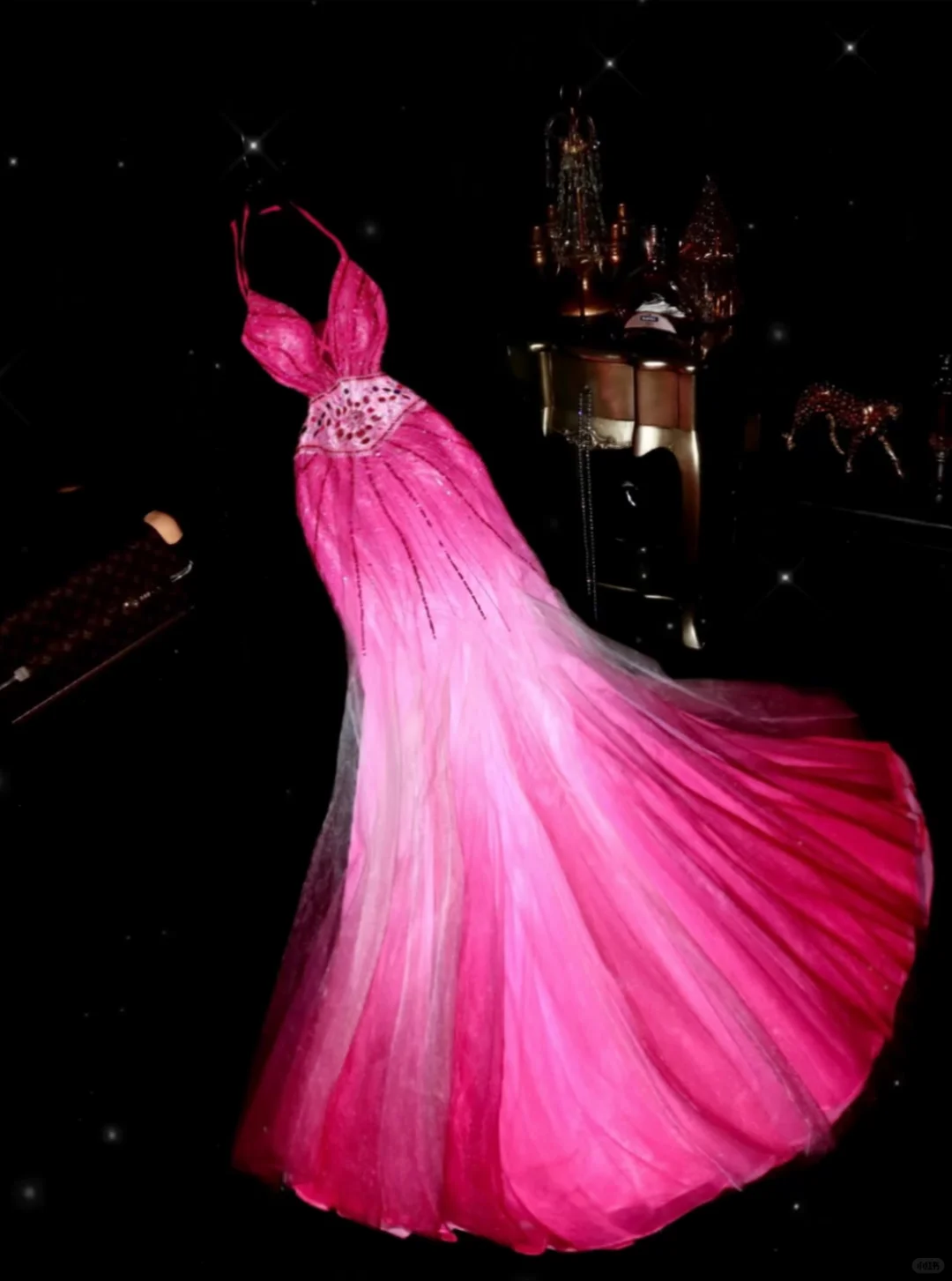 Vintage Pink Ombre Mermaid Halter Beaded Satin Tulle Prom Dress Party Evening Dress DP5355