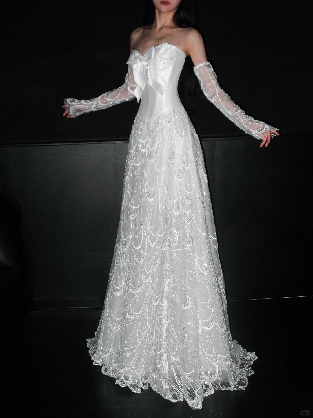 Cute A Line Sweetheart Neck Bow Beaded White Lace Satin Wedding Dress DP5306