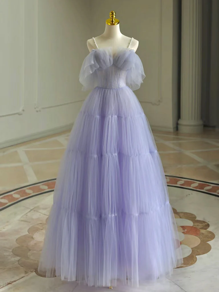 Elegant Purple Tulle Long Prom Dress Bridesmaid Dress DP425