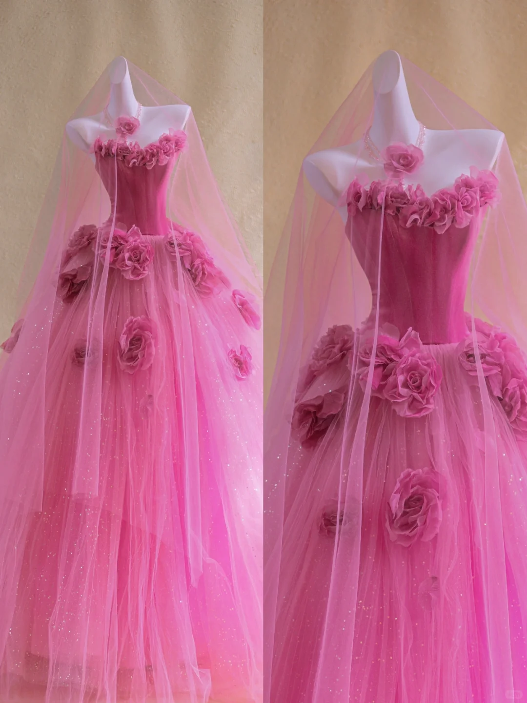 New A Line Strapless Flower Pink Velvet Tulle Long Prom Dress Party Dress DP2722