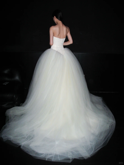 Cute Ball Gown Sweetheart Neck Lace Tulle Long Wedding Dress DP6385