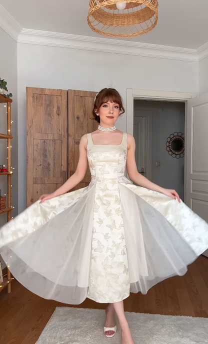 Cute A Line Straps Print Butterfly Satin Prom Dress Party Dress Date Dress DP4453