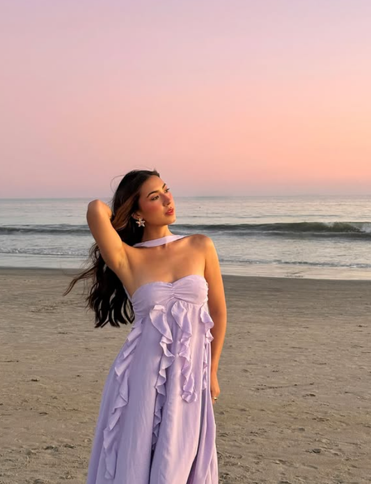 Lilac A Line Ruffle CHiffon Prom Dress Evening Dress Vacation Dress DP5610