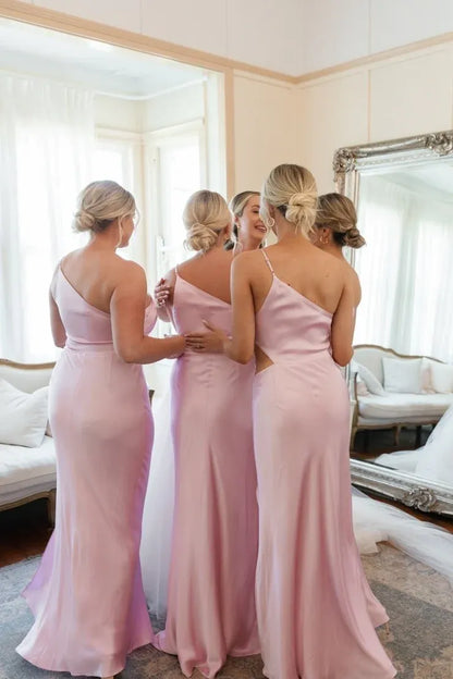 Sheath One Shoulder Blue Cutout Fitted Bridesmaid Dress DP5568