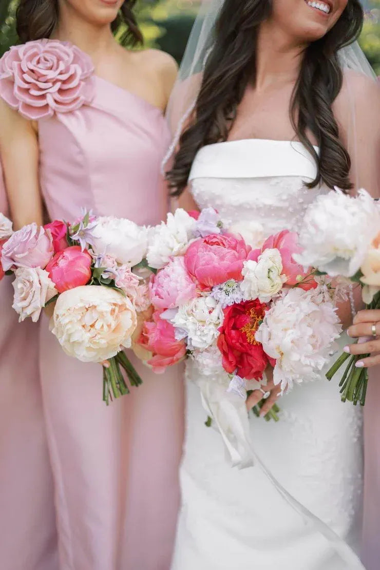 Pink One Shoulder Sheath Flower Sleeveless Satin Long Bridesmaid Dress DP5547