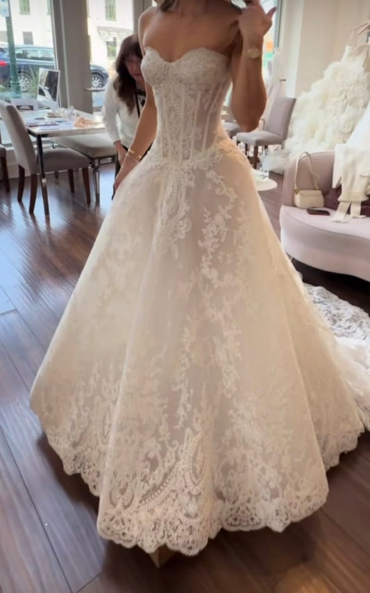 Stunning A Line Sweetheart Neck Corset Lace Long Wedding Dress DP7813