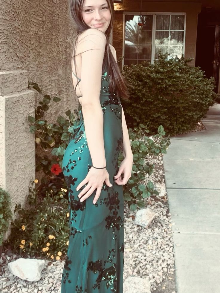 Shiny Green Sequin Mermaid Spaghetti Strap Chiffon Long Party Dress Evening Dress DP3015
