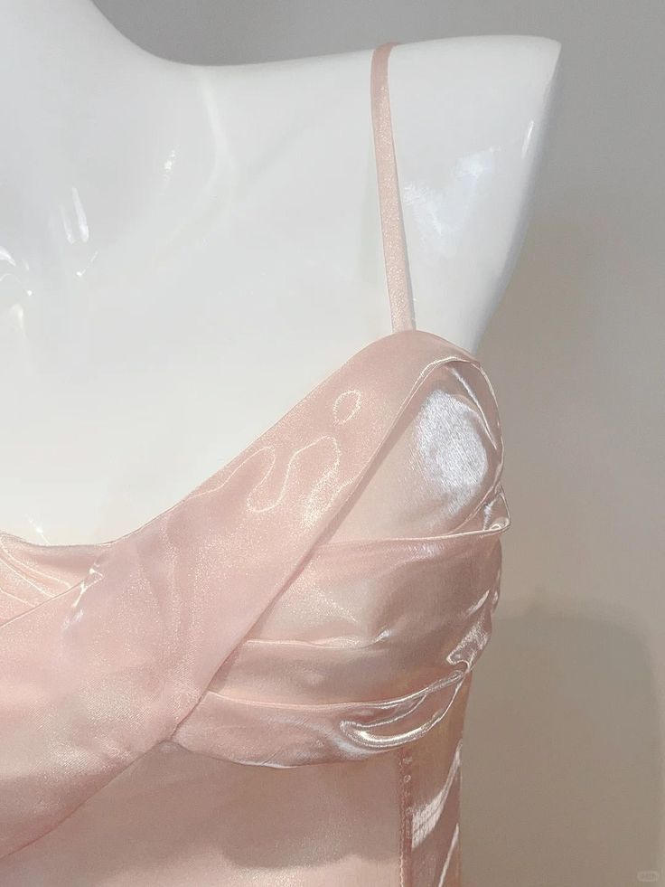 Light Pink Satin Suspender Waist Slim Fit A Line Maxi Prom Dress DP4836