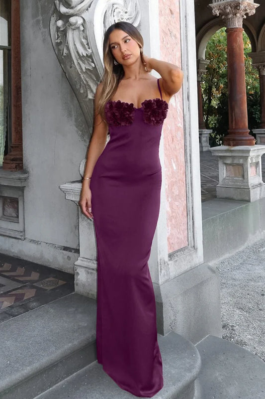 Sexy Sheath Spaghetti Strap Dark Purple Satin Prom Dress Evening Dress DP5574
