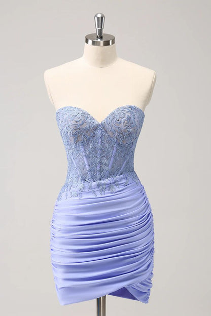 Sexy Sheath Sweetheart Satin Short Prom Dresses with Beading DP754