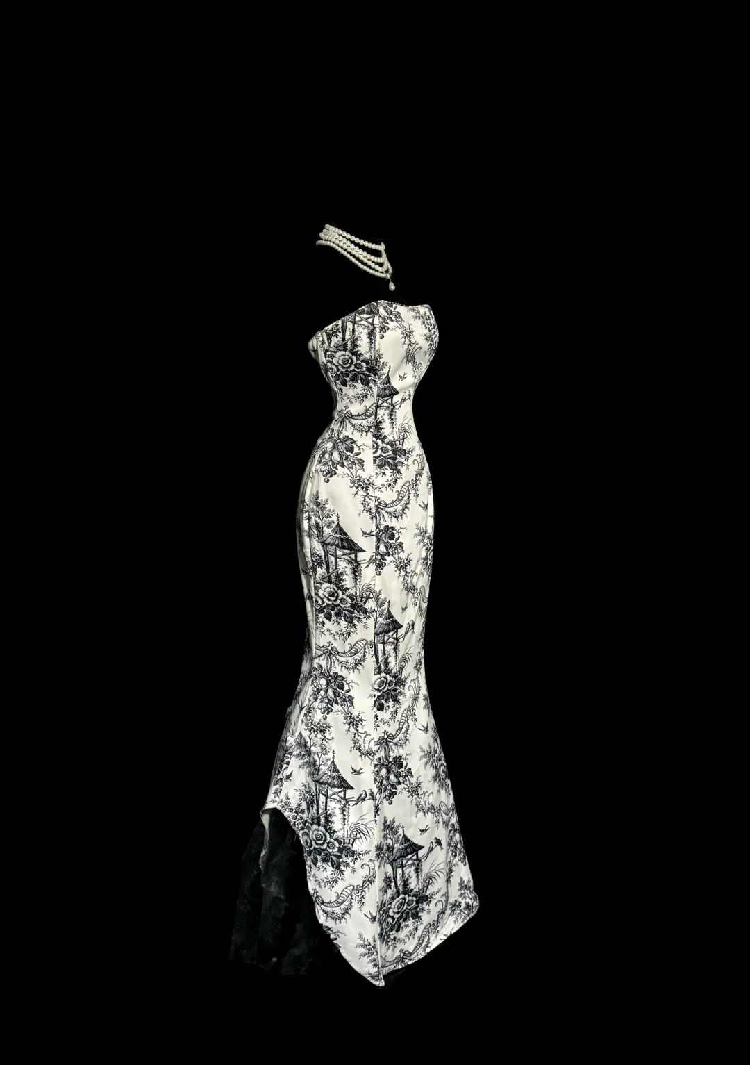 Classic Mermaid Strapless Print Floral Satin Long Prom Dress Wedding Guest Dress DP3939