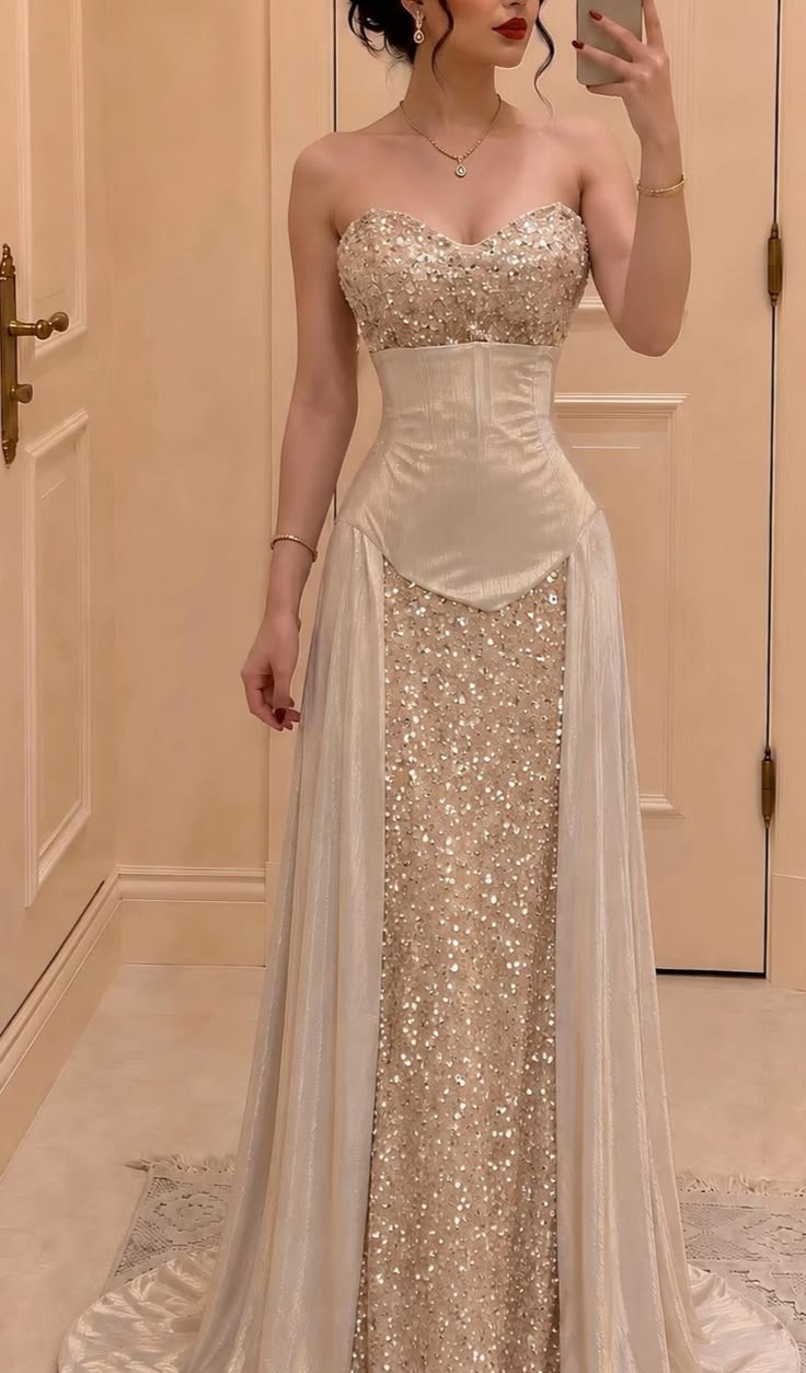 Shiny Champagne A Line Sweetheart Neck Sequin Long Prom Dress Party Dress DP6561