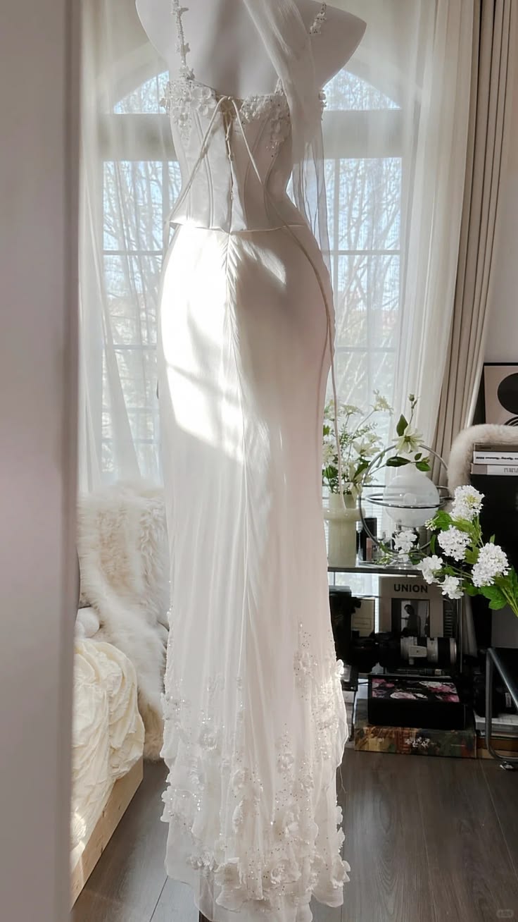 Two Piece Sheath Straps Appliques Corset White Chiffon Prom Dress Party Dress DP5817