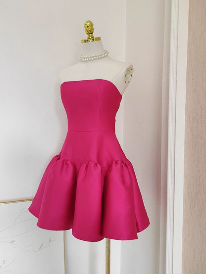 Pink A Line Strapless Satin Short Homecoming Dresses DP852