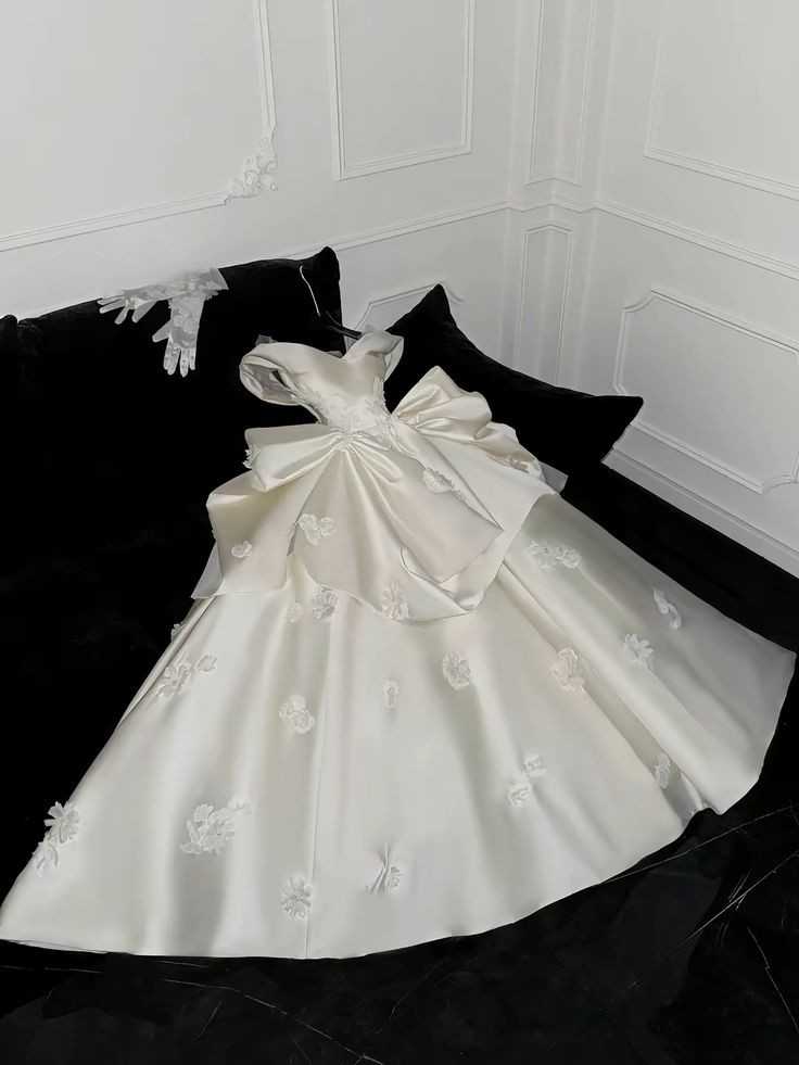 Cute A Line Off the Shoulder Appliques White Satin Long Prom Dress Wedding Dress DP2575