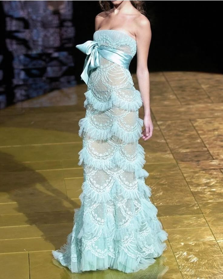 Tiffany Blue Mermaid Strapless Lace Tulle Bow Belt Long Prom Dress Evening Dress DP2031