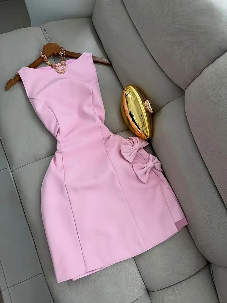 Simple Sweety Pink A Line Bow Satin Short Prom Dress Homecoming Dress DP5319