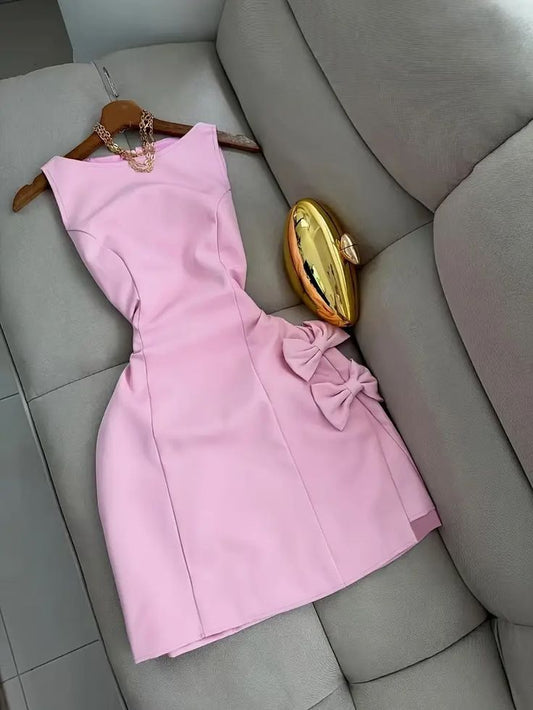 Simple Sweety Pink A Line Bow Satin Short Prom Dress Homecoming Dress DP5319