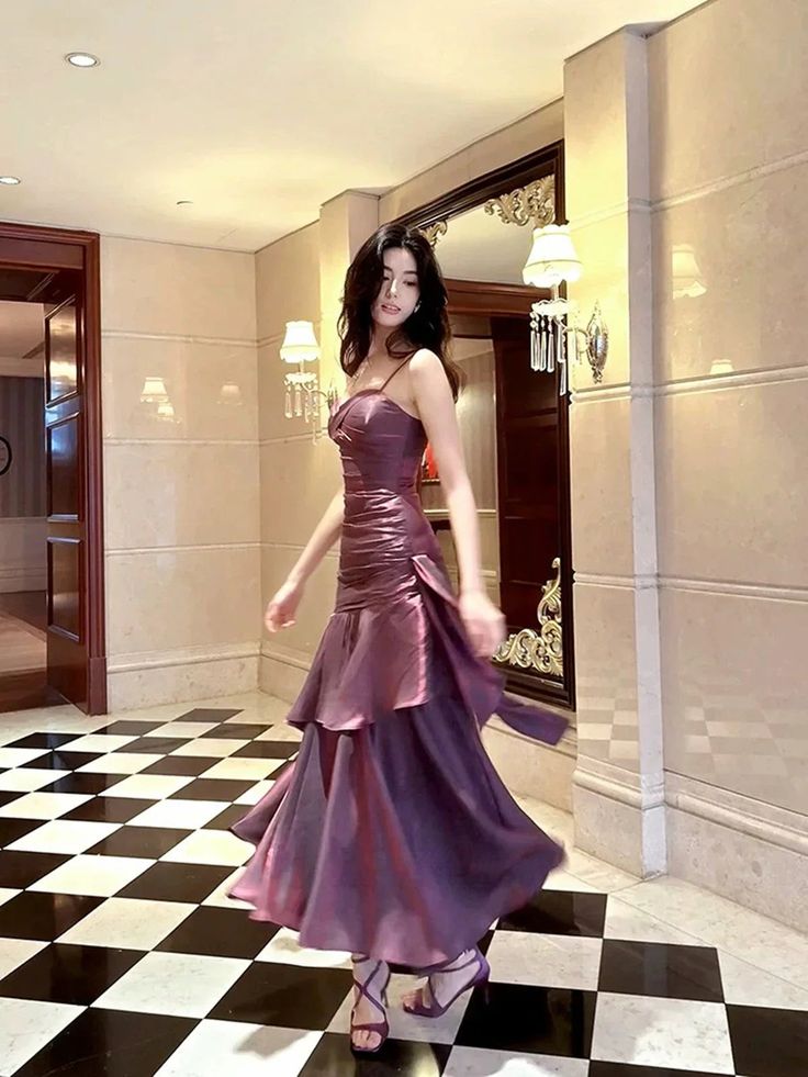 Purple Mermaid Spaghetti Straps Long Prom Dresses Birthday Party Dress Evening Gowns DP4239