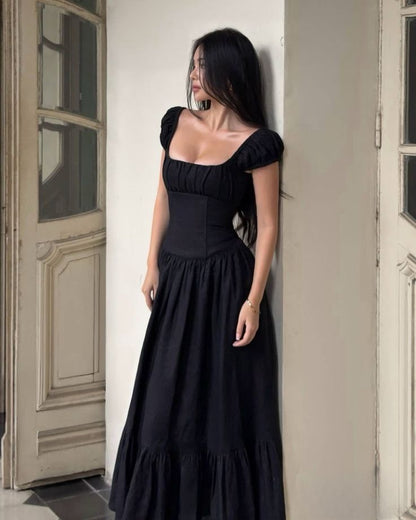 Elegant Black A Line Strap Satin Prom Dress Evening Dress DP7178