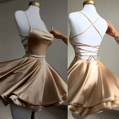 Navy Blue A Line Halter Satin Short Homecoming Dress Cocktail Dress DP2661