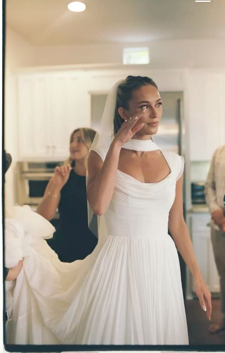 Ethereal Simple A Line Straps Pleated White Chiffon Prom Dress Wedding Dress DP7189