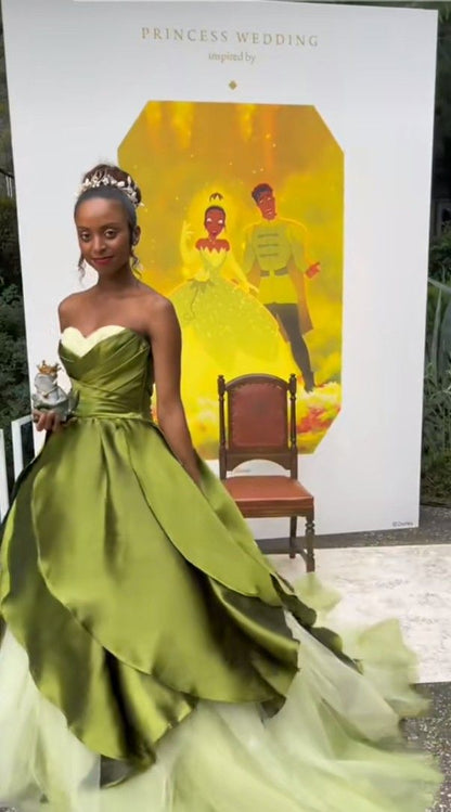 Green Princess Ball Gown Sweetheart Neck Layered Satin Tulle Prom Dress Party Dress 16th Birthday Dress DP3101
