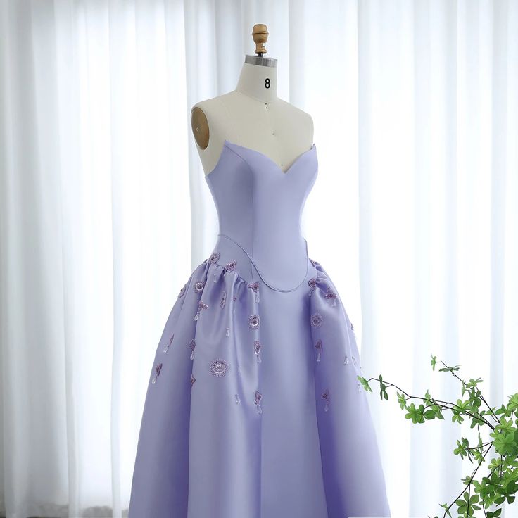 Luxury A Line Strapless Beaded Satin Long Evening Dress  DP827