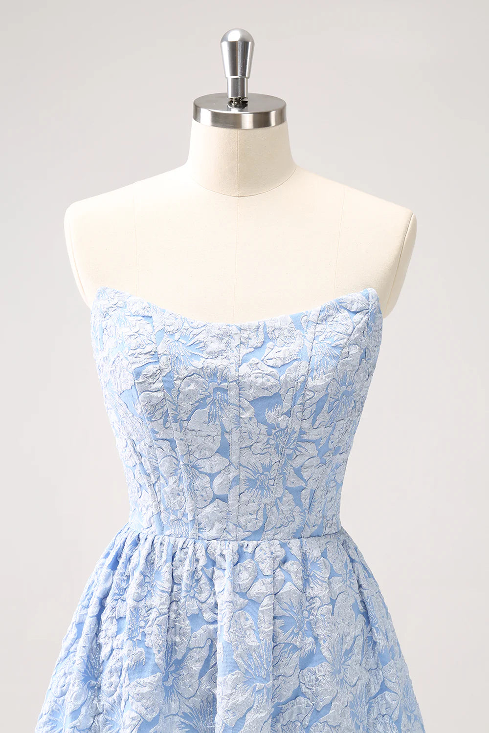Blue Floral Strapless A Line High Low Prom Dress DP771
