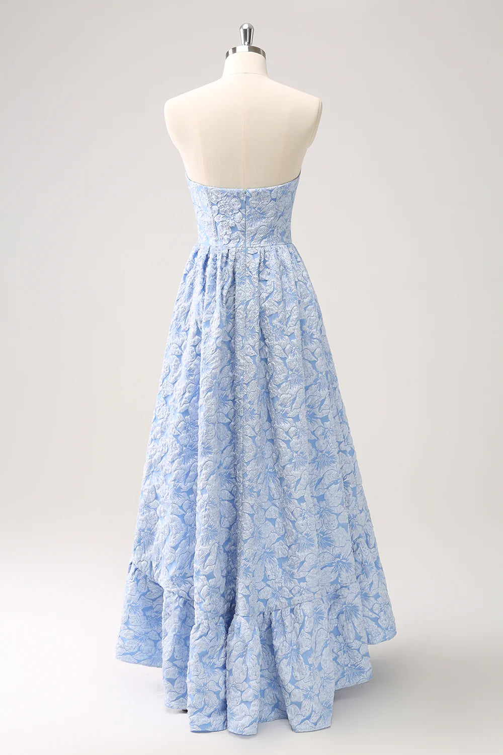 Blue Floral Strapless A Line High Low Prom Dress DP771