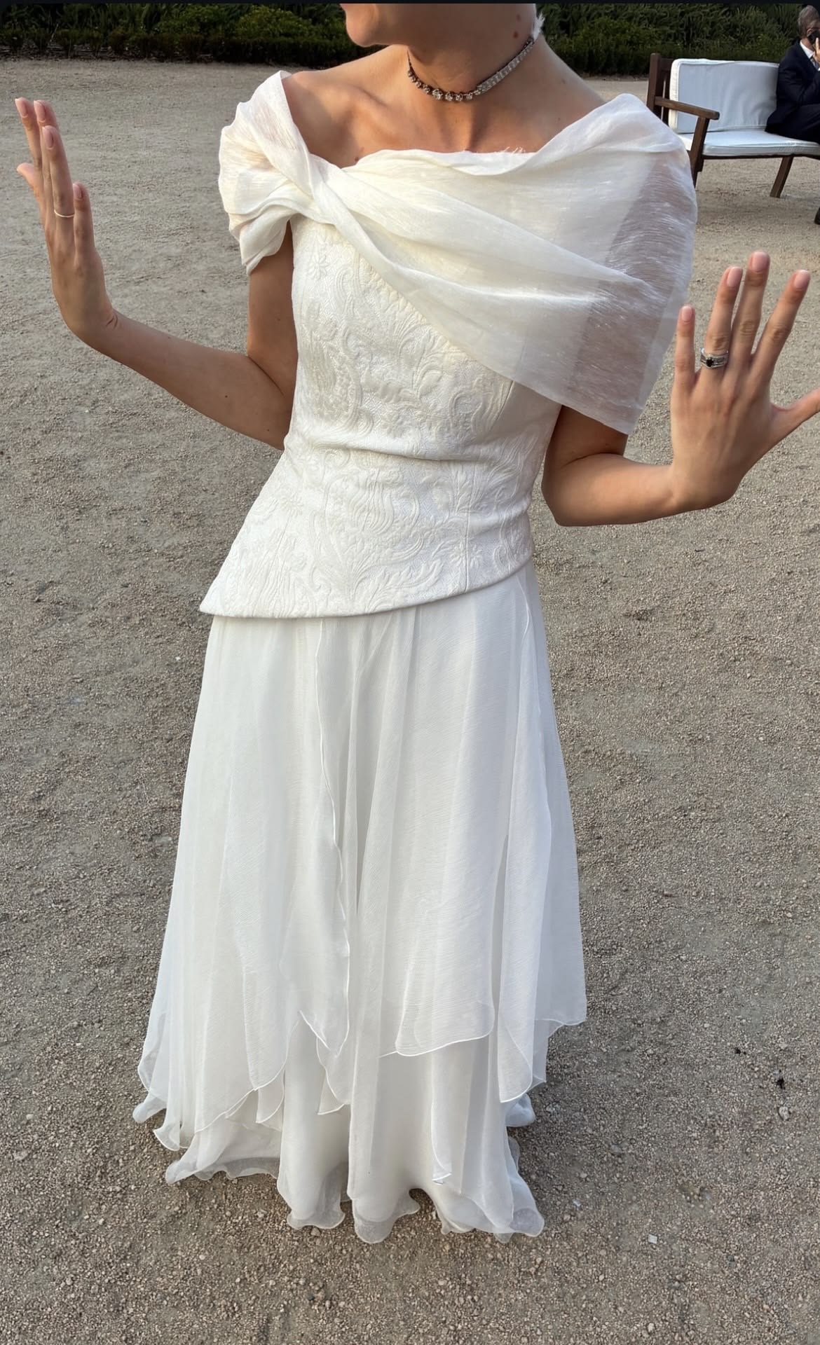 Ethereal Ivory A Line Off the Shoulder Chiffon Prom Dress Evening Dress DP7889