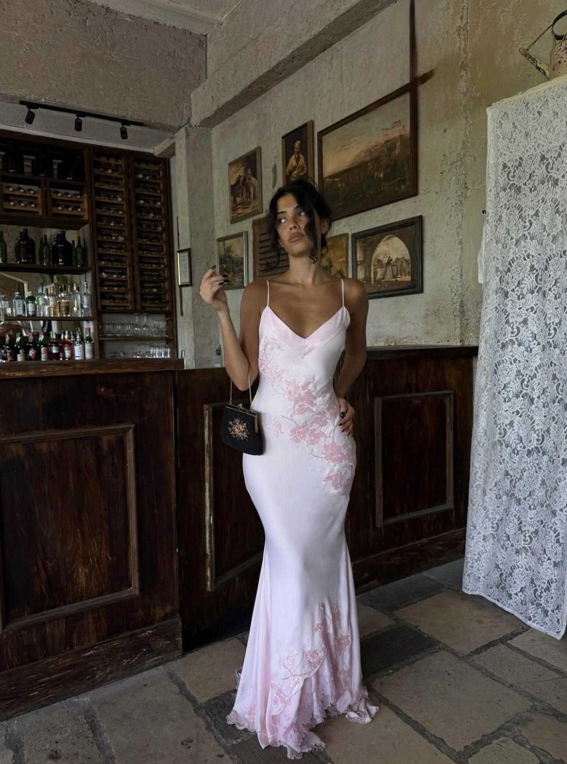 Elegant Light Pink Mermaid Straps Appliques Chiffon Prom Dress Evening Dress DP5519