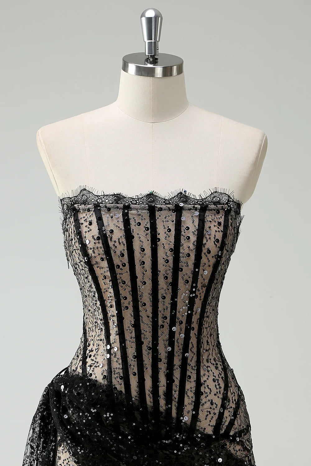 Sexy Sheath Strapless Corset Black Lace Short Birthday Dress Evening Dress DP1453