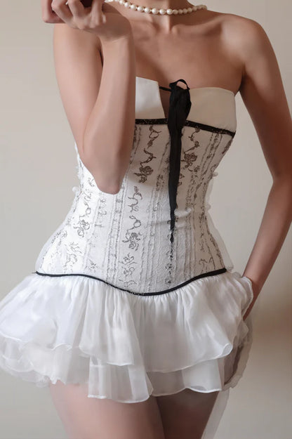 A Line Strapless Print Floral Satin Mini Dress Homecoming Dress DP5366