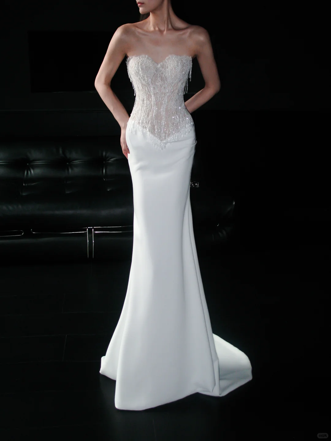 Shiny Mermaid Sweetheart Neck Beaded White Lace Satin Long Wedding Dress DP5210