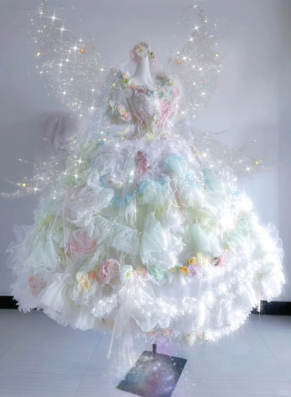 Green Ball Gown Puff Beaded Floral Tulle Prom Dress 16th Birthday Dress DP3792