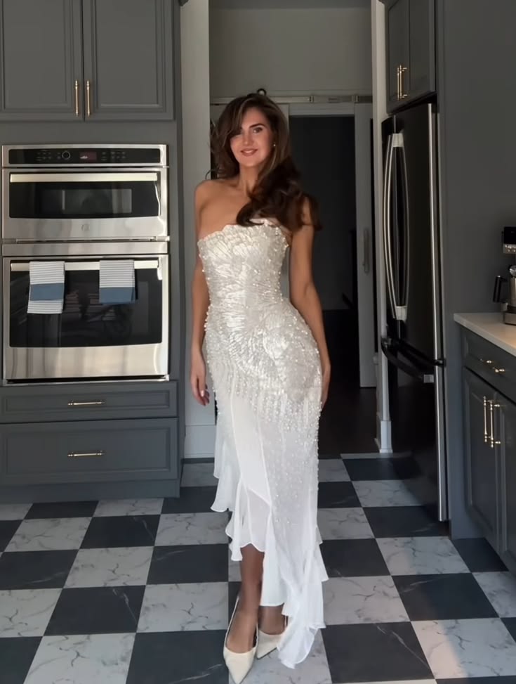 Glamorous Sheath Strapless Exquisite Beaded Sequin Chiffon Prom Dress Evening Dress DP7478