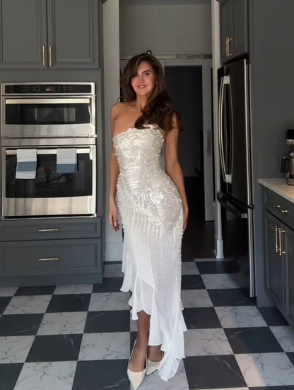 Glamorous Sheath Strapless Exquisite Beaded Sequin Chiffon Prom Dress Evening Dress DP7478