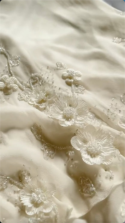 Stunning Mermaid Spaghetti Strap Corset Appliques Ivory Chiffon Prom Dress Evening Dress DP1775