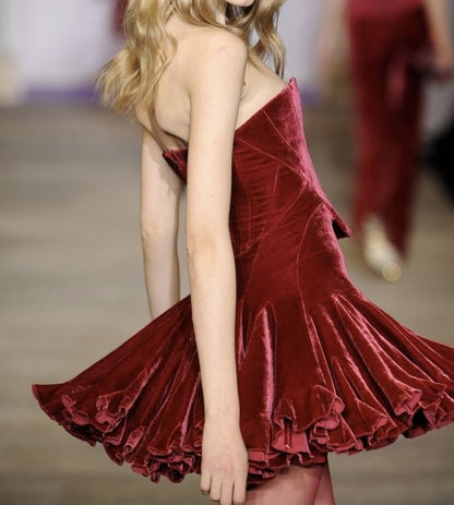 Cute A Line Strapless Burgundy Velvet Short Party Dress Homecoming Dress DP2326