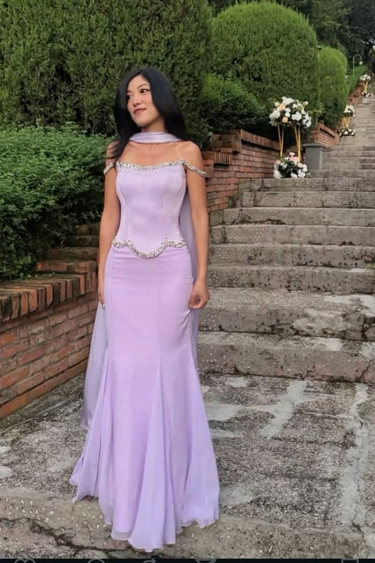 Charming Mermaid Rhinestone Strap Satin Chiffon Long Prom Dress Graduation Prom Dress DP6641