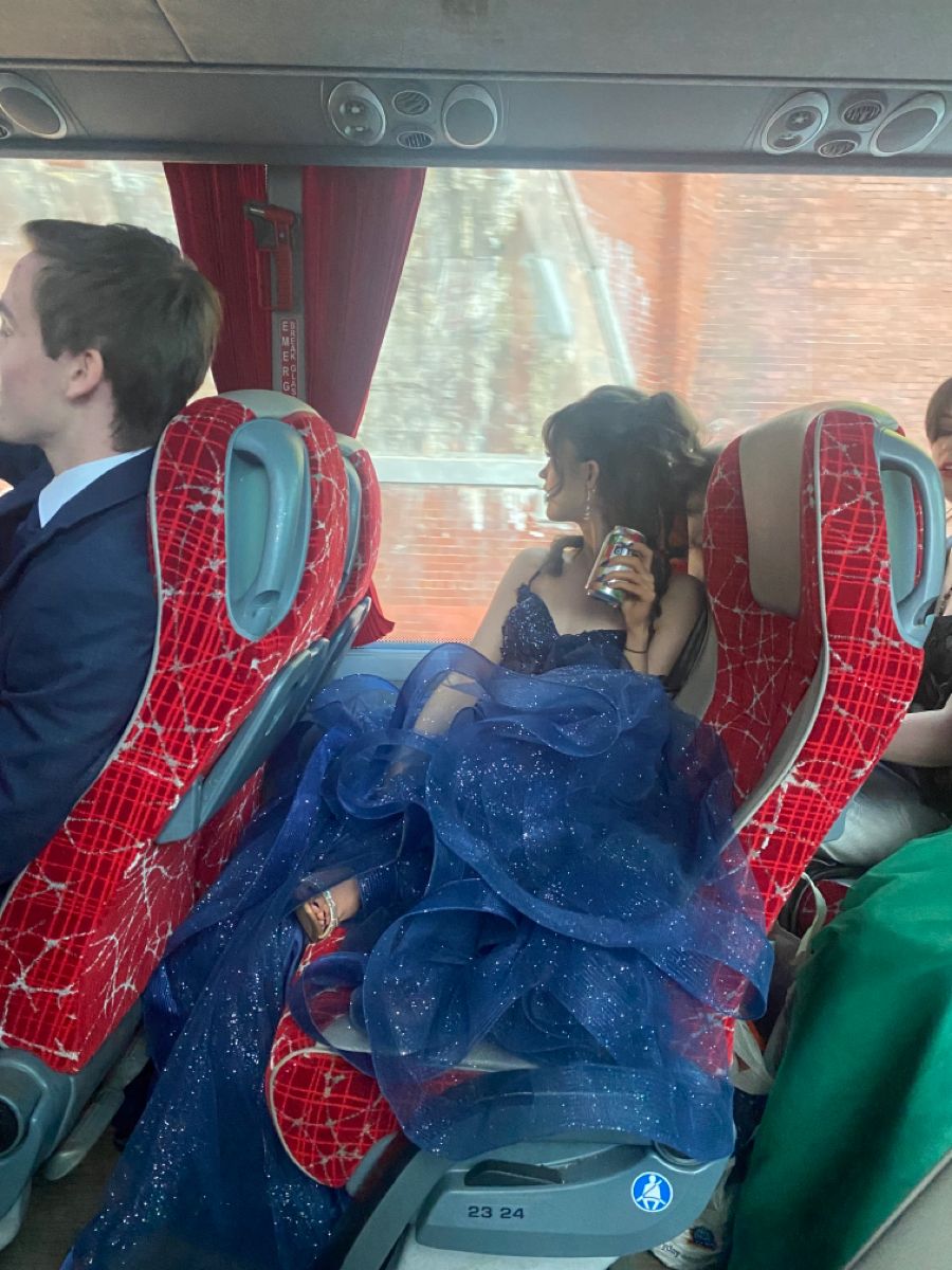 Navy Blue A Line Spaghetti Strap Beaded Sequin Organza Prom Dress DP4411