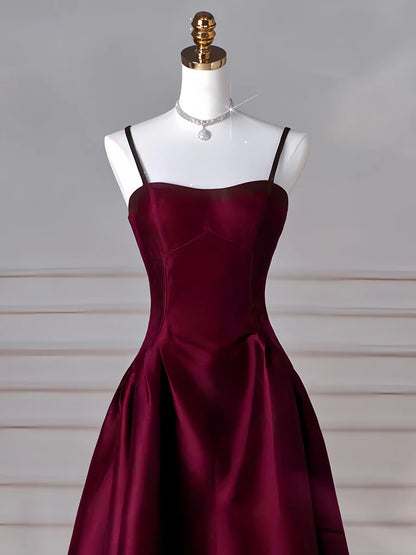 Simple A-Line Dark Blue Satin Long Prom Dress, Dark Blue Long Formal Dress DP3365