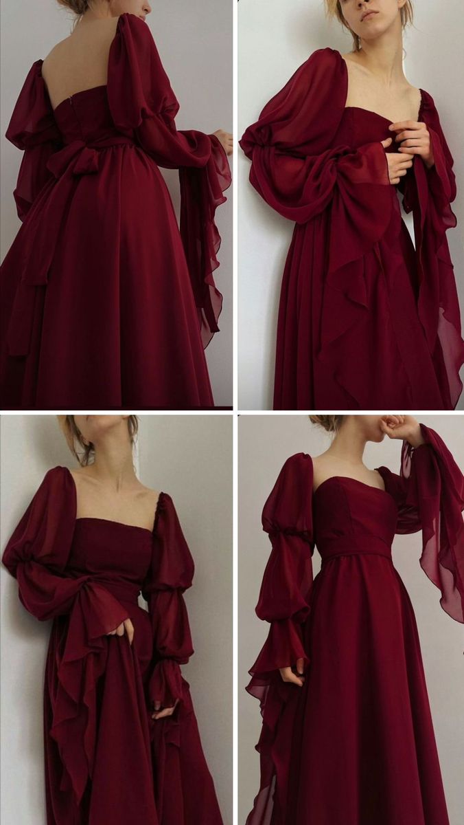 Flowy Elegant Dark Blue Long Sleeve Chiffon Long Party Dress Date Dress DP2932