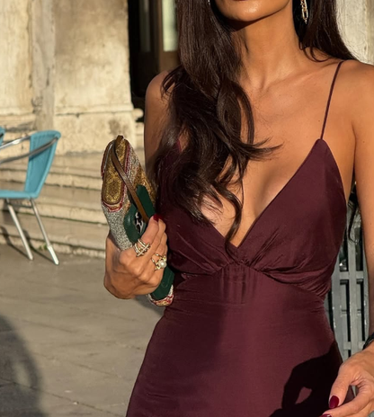Sexy Sheath Spaghetti Straps Layered Chiffon Long Prom Dress Evening Dress DP5124